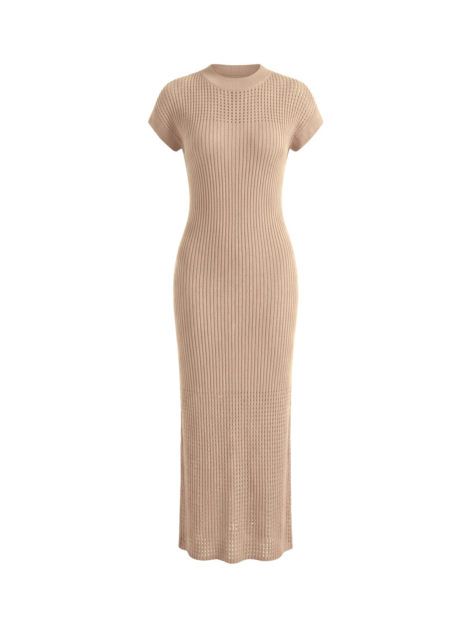 Imily Bela Strickkleid Damen mit Kurzarm und Rundhals Casual (Packung, 1-tlg., 1per-Pack) in Unifarbe mit Lochmustern und Rippstrick – Bild 5 von 5