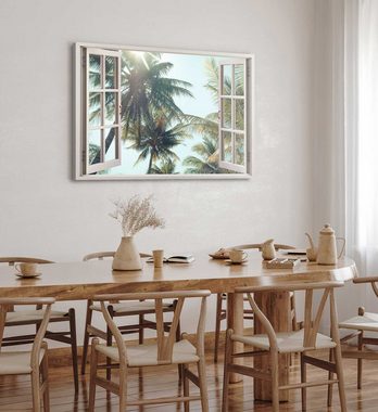 Sinus Art Leinwandbild Wandbild 120x80cm Fensterbild Palmen Süden Karibik Sommer Sonne Sonnen, (1 St)