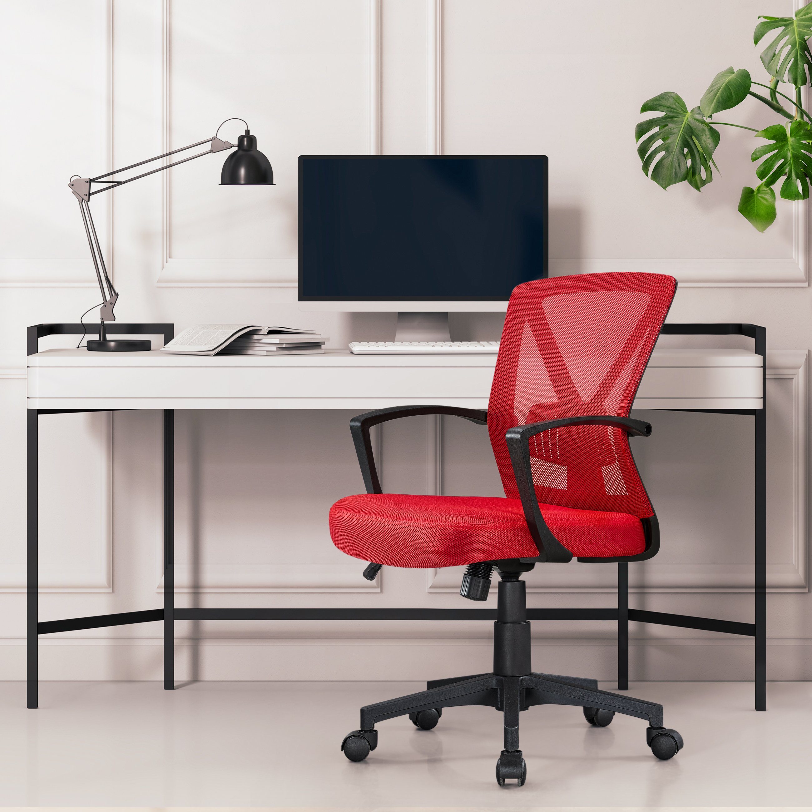 höhenverstellbar Schreibtischstuhl, rot Wippfunktion mit Bürostuhl Yaheetech
