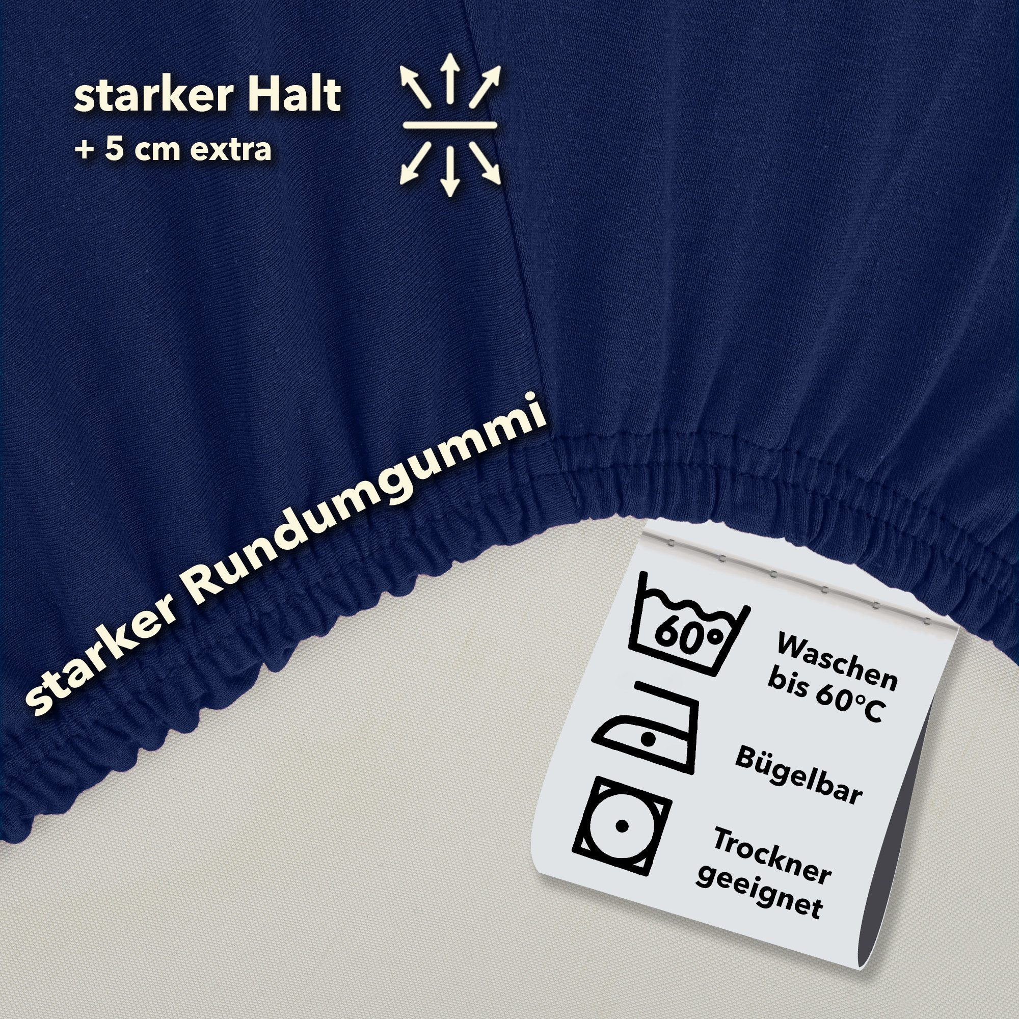 STUDIO Spannbettlaken Basic, viele Größen, 100% gekämmte Baumwolle, OEKO-TEX 100, Jersey, Baumwolle, Gummizug: rundum, (1 Stück), 100x200 cm Topper Spannbetttuch bis 14 cm Höhe - Marine