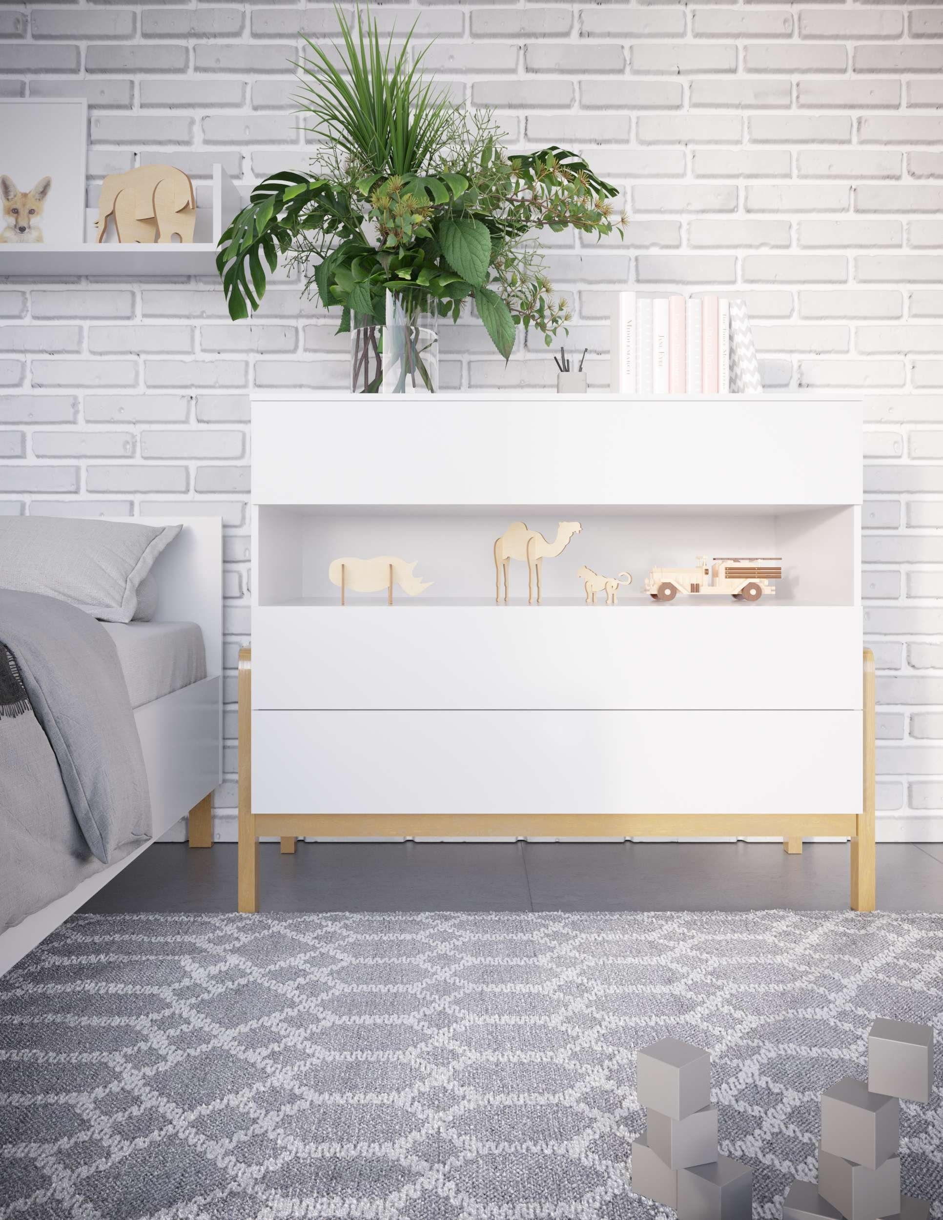 Stylefy Kinderkleiderschrank Tobot variabel stellbar Weiß Push-to-Open, aus Soft-Close für mit (Sideboard, Schubladenkommode) mit Eiche Funktion, Kinder, Holzwerkstoff