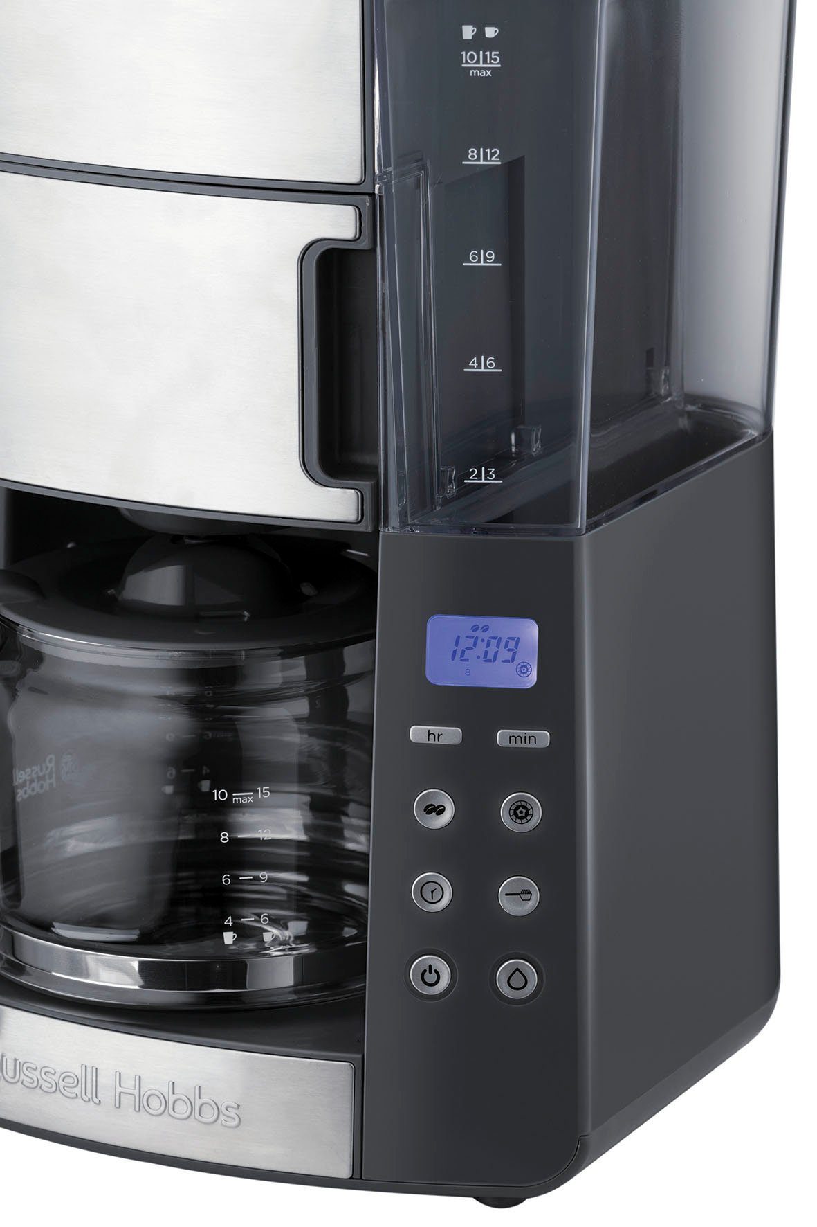 RUSSELL HOBBS Kaffeemaschine mit Mahlwerk Grind & Brew 25610-56, 1,25l Kaffeekanne, Papierfilter 1x4, 1,25l Glaskanne, 1 bis 10 Tassen, Digitaler Timer, Mahlgradeinstellung