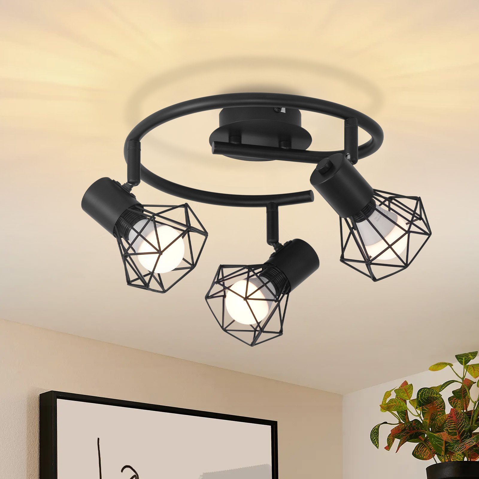 ZMH Deckenleuchten 3 Flammig Deckenspot Rund Industrial Retro E14 Schwenkba günstig online kaufen