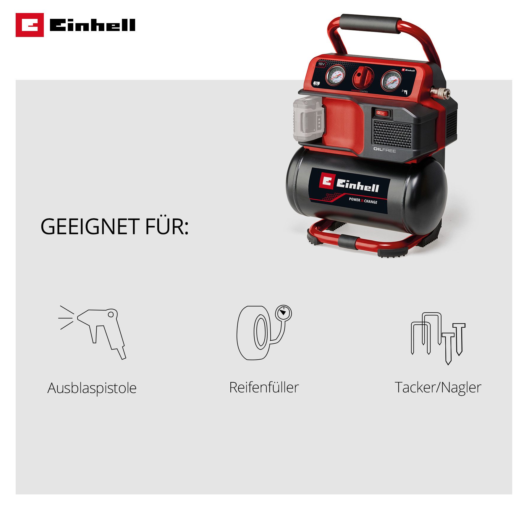 Einhell Kompressor Akku-Kompressor TE-AC 18/75 Li OF-Solo, max. 8 bar, ohne Akku und Ladegerät – Bild 5 von 5
