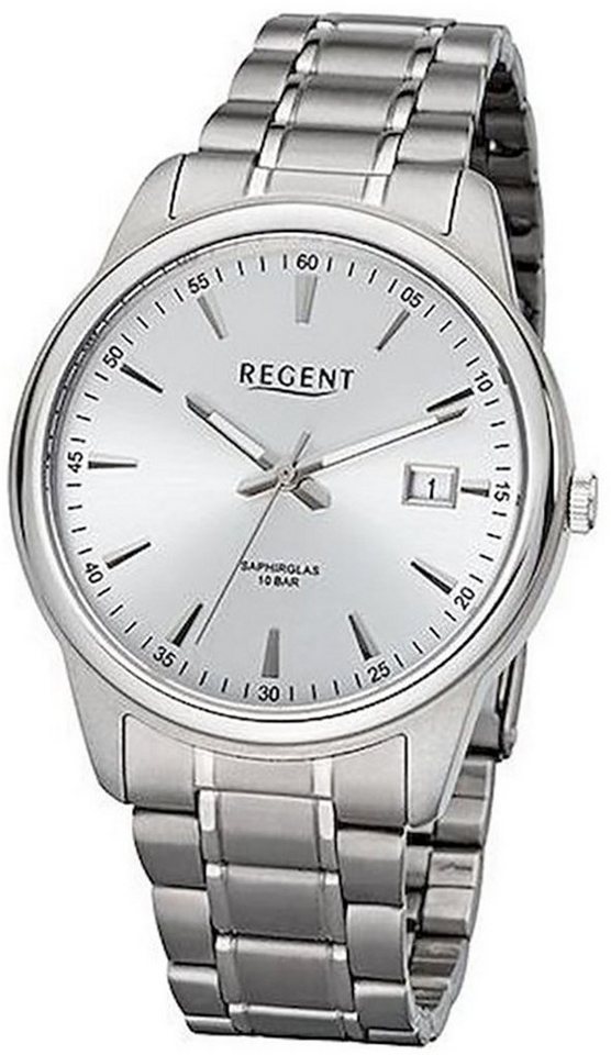 Regent Quarzuhr Regent Herren Uhr BA-322 Metall Quarz, Herren Armbanduhr  rund, groß (ca. 40mm), Metallarmband