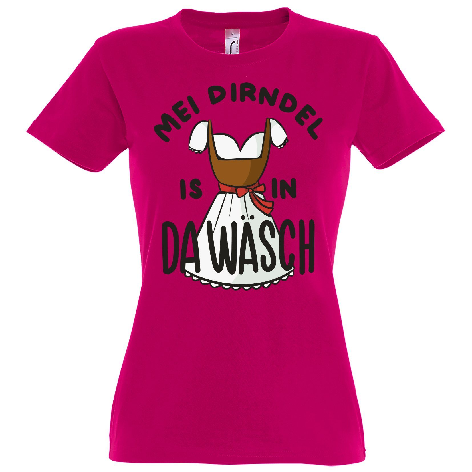 Youth Designz Print-Shirt MEI DIRNDEL IS IN DA WÄSCH Damen T-Shirt mit Fun-Look Dirndl Aufdruck und lustigem Spruch