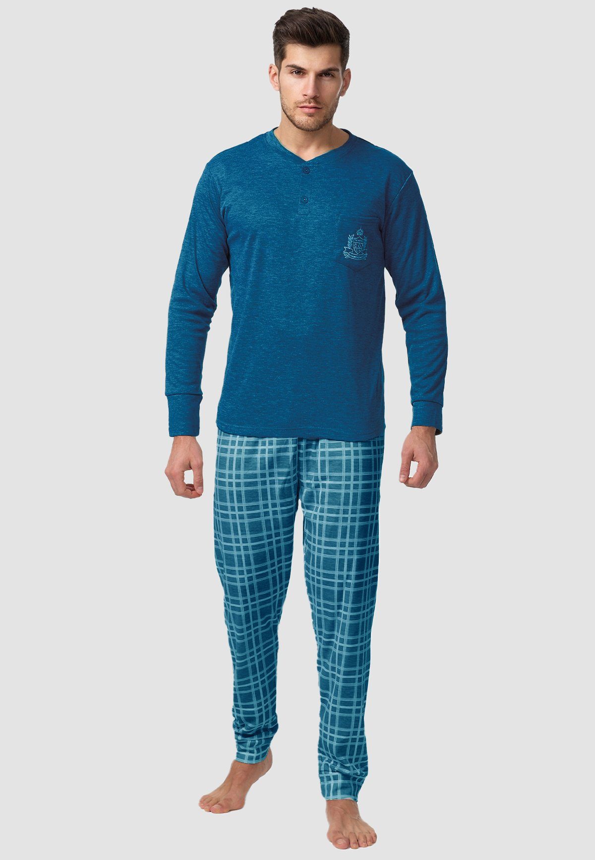 Egomaxx Schlafanzug 2-Teiliger Pyjama Schlafanzug Langarm 5173inPetrol