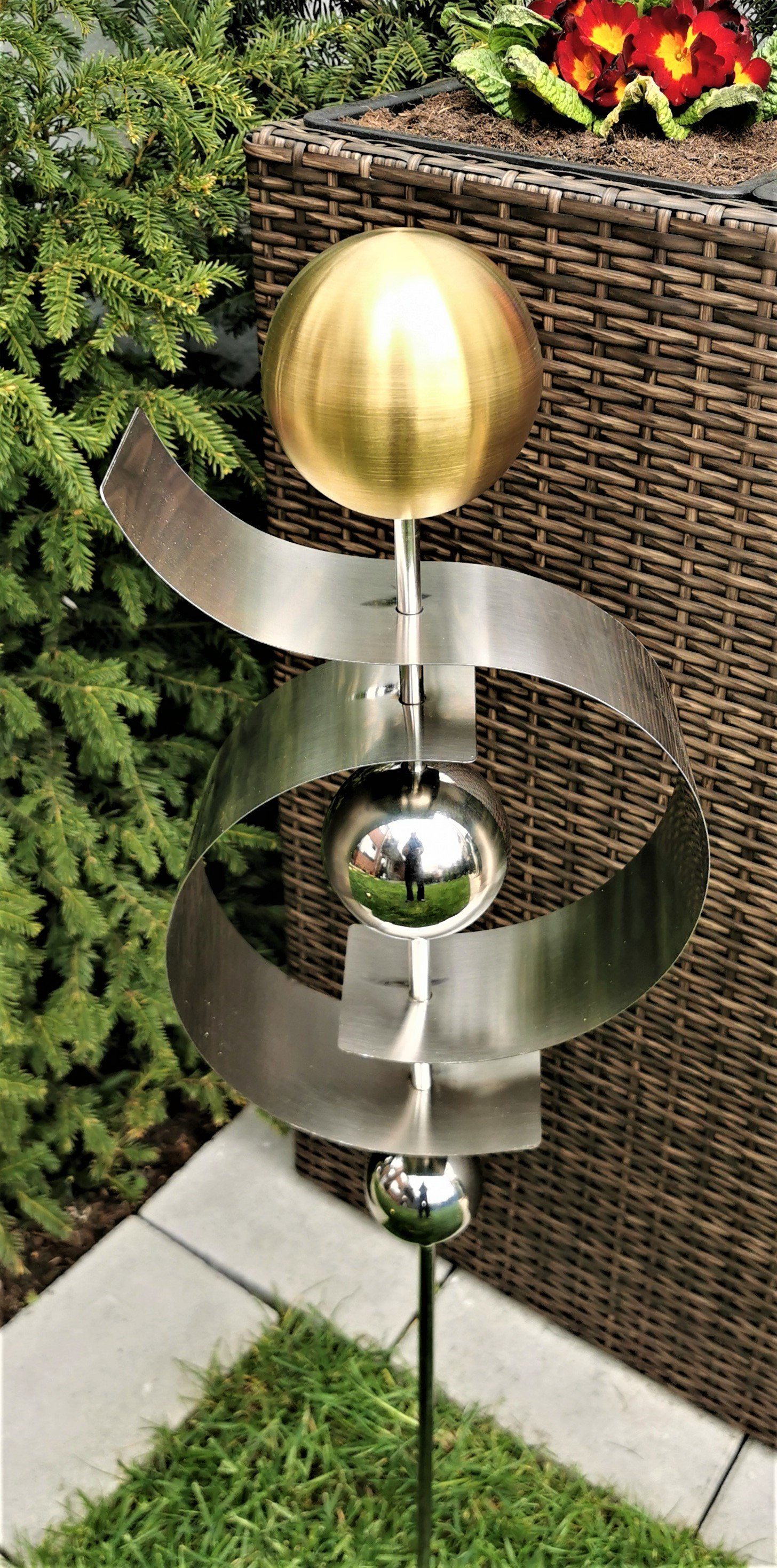 gold Gartenstecker cm Beetstecker Jupiter Dekostecker 100 Bocker Gartenstecker Skulptur Garten-Ambiente gebürstet Rosenkugel Jürgen Edelstahl matt Kugel