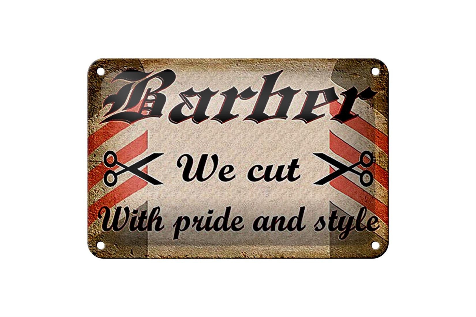 Femer GmbH Metallschild Friseur 18x12cm Barber we cut with pride style, (1 St), gewölbte Oberfläche, abgerundete Ecken, umgeschlagene Kanten