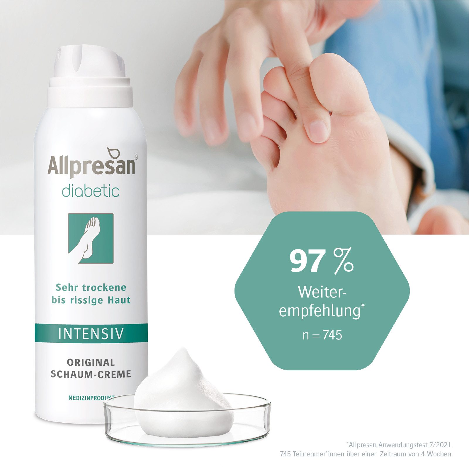Allpresan Fußschaum Allpresan diabetic INTENSIV Schaum-Creme 125ml, 1-tlg., Medizinische Fußpflege bei Diabetes mellitus
