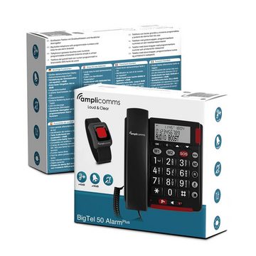 Amplicomms Schnurgebundenes Seniorentelefon Seniorentelefon (für Hörgeräte kompatibel, inkl. Notrufsender, Wahlwiederholung)