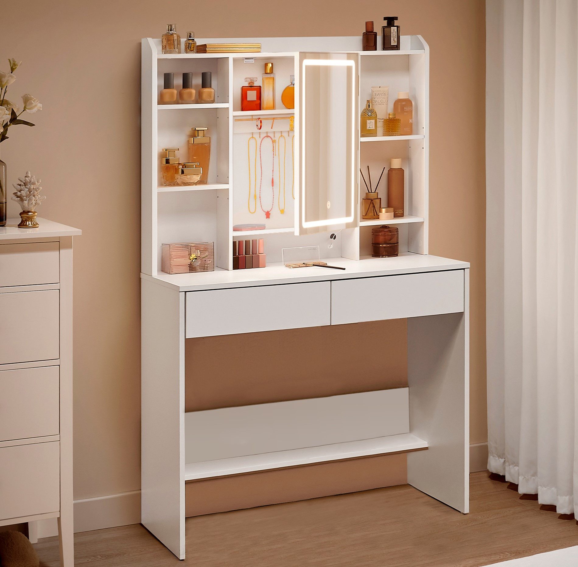 VASAGLE Schminktisch mit LED-Beleuchtung, 3 Farben mit Einstellbarer Hellig günstig online kaufen