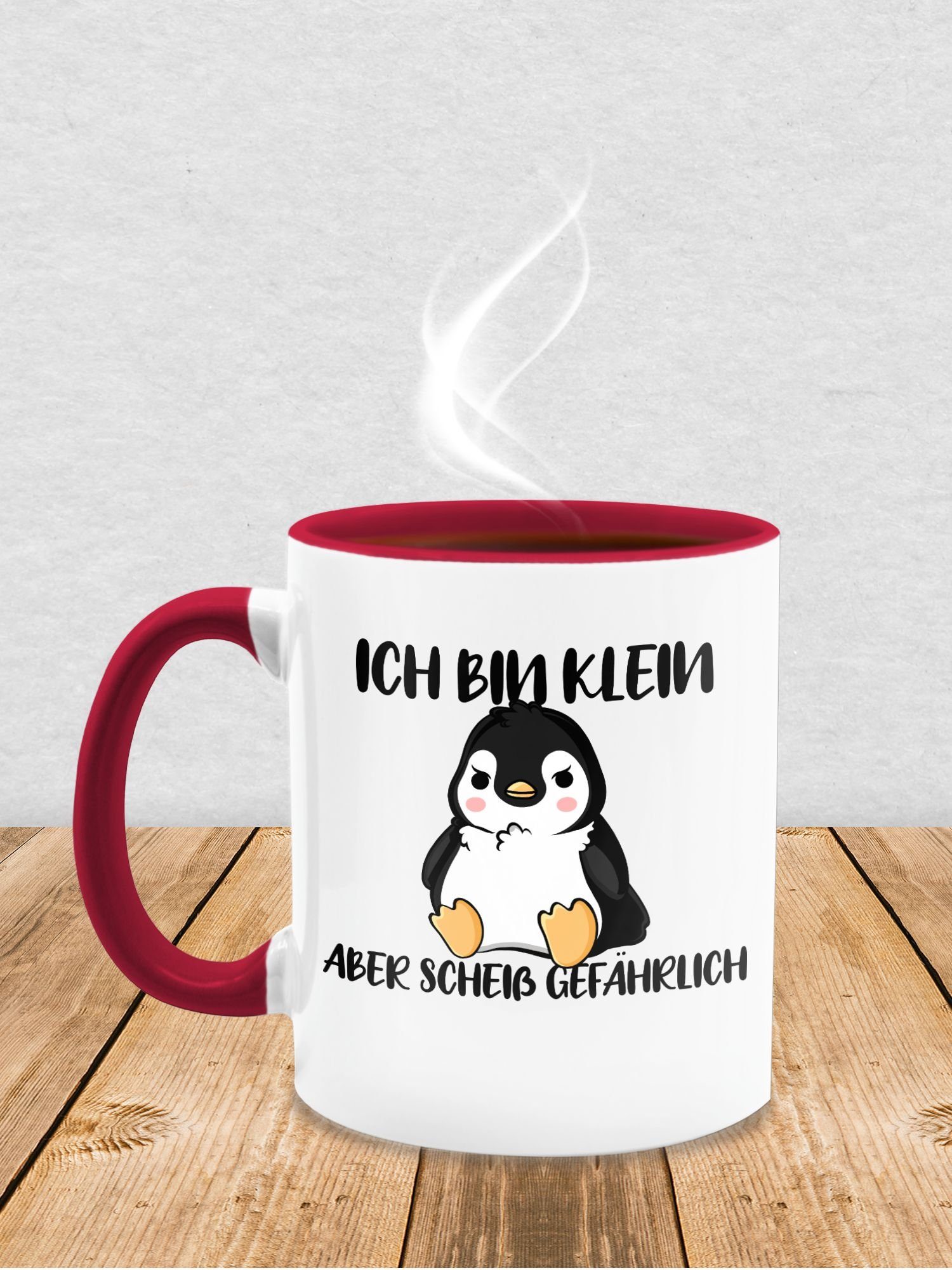 bin Sprüche Pinguin - S, 3 aber Keramik, klein scheiß Lustig Tasse Ich gefährlich Shirtracer Sprüche Bordeauxrot Kleine Statement