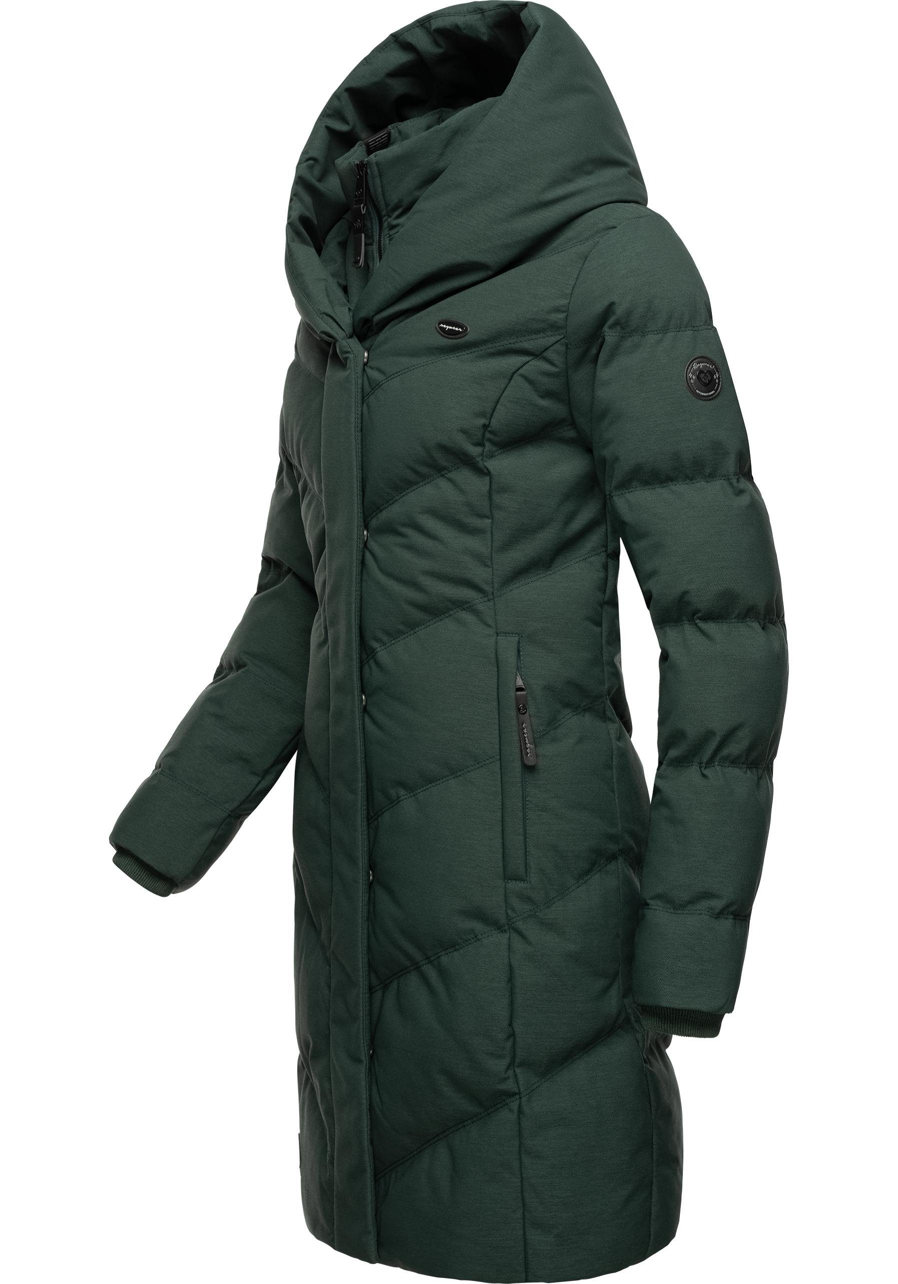 Ragwear Steppmantel Natalka Melange Gesteppter Damen Wintermantel mit  gefütterter Kapuze, Angesagter Wintermantel mit großer Kapuze und breitem  Kragen