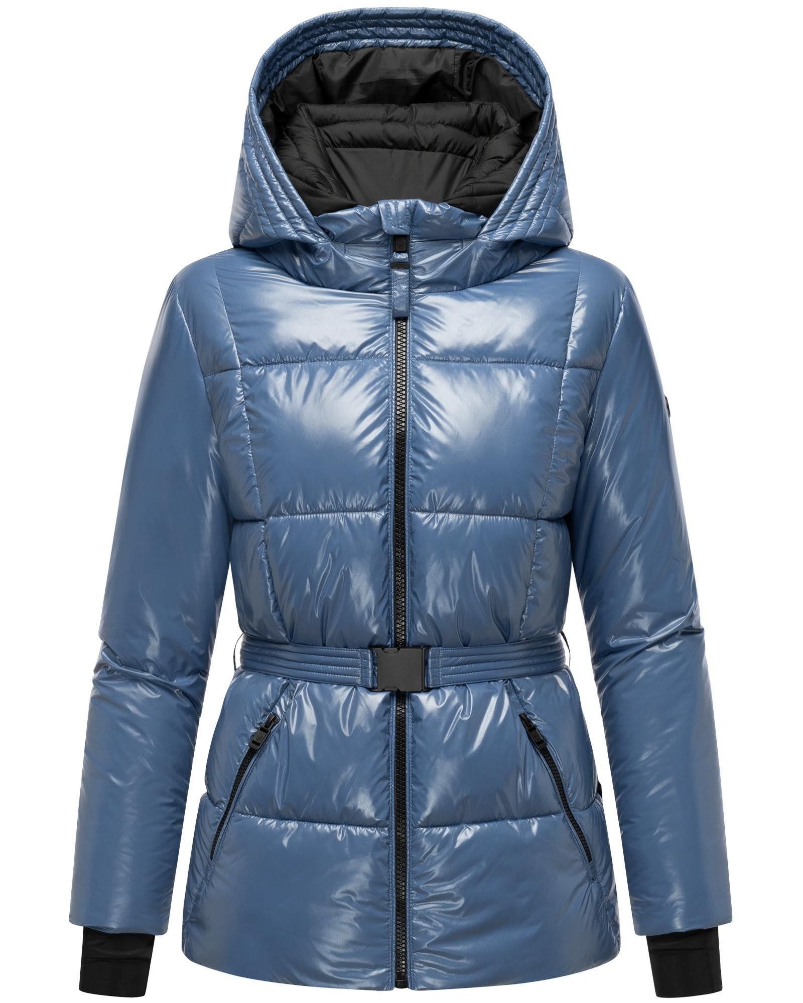 Navahoo Steppjacke Eisglanz 14 Glänzende Damen Winterjacke mit Taillengürtel