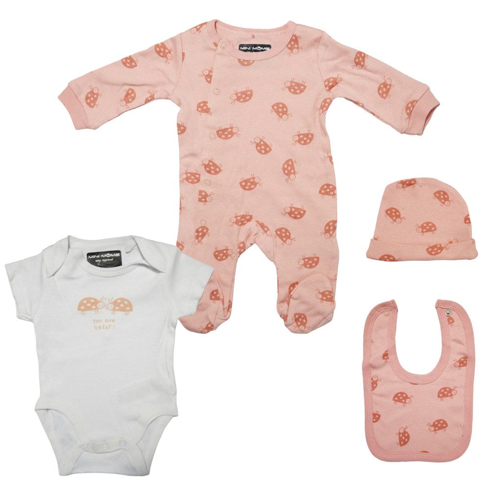 Strampler Marienkäfer Baby 4 tlg Set Body Strampler Lätzchen Mütze