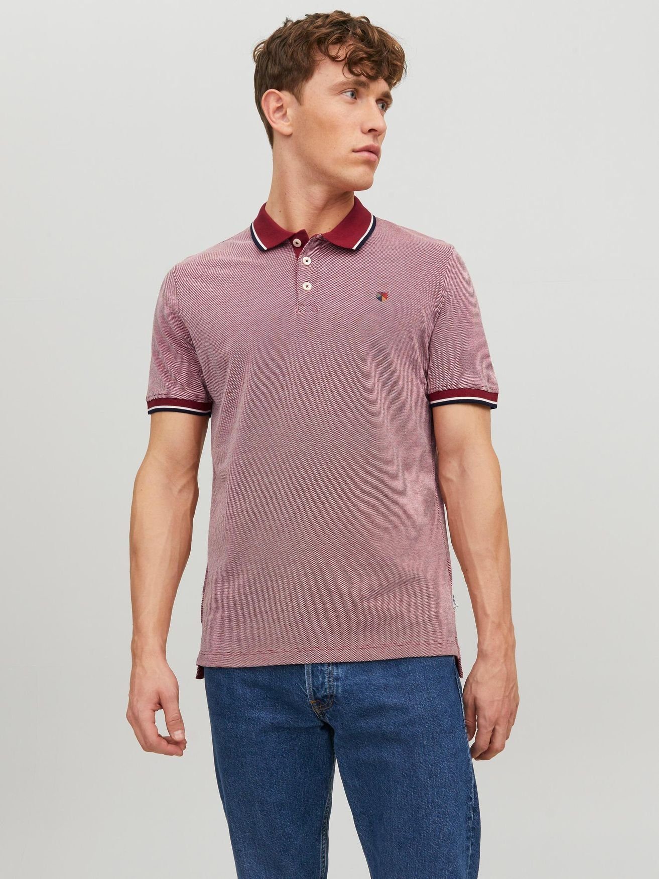 Jack & Jones T-Shirt Polo T-Shirt Pique Kurzarm Hemd Basic JPRBLUWIN 5525 in Rot