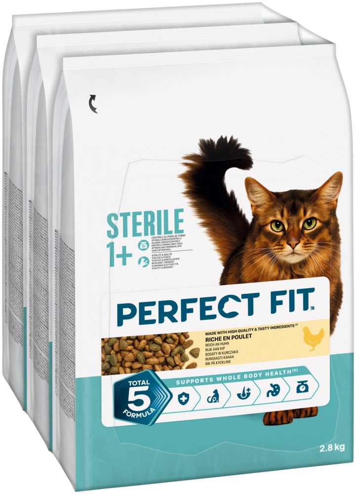 Perfect Fit PERFECT FIT™ Katze Beutel Sterile Adult 1+ mit Huhn 3 x 2,8kg, Trockenfutter für: Katze