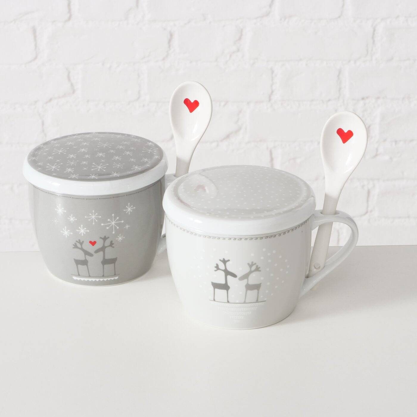 BOLTZE GRUPPE GmbH Becher Weihnachtstasse Jumbo mit Deckel und Löffel LOVELIES, 600 ml, Porzellan, Weihnachtstasse inkl. Deckel und Löffel