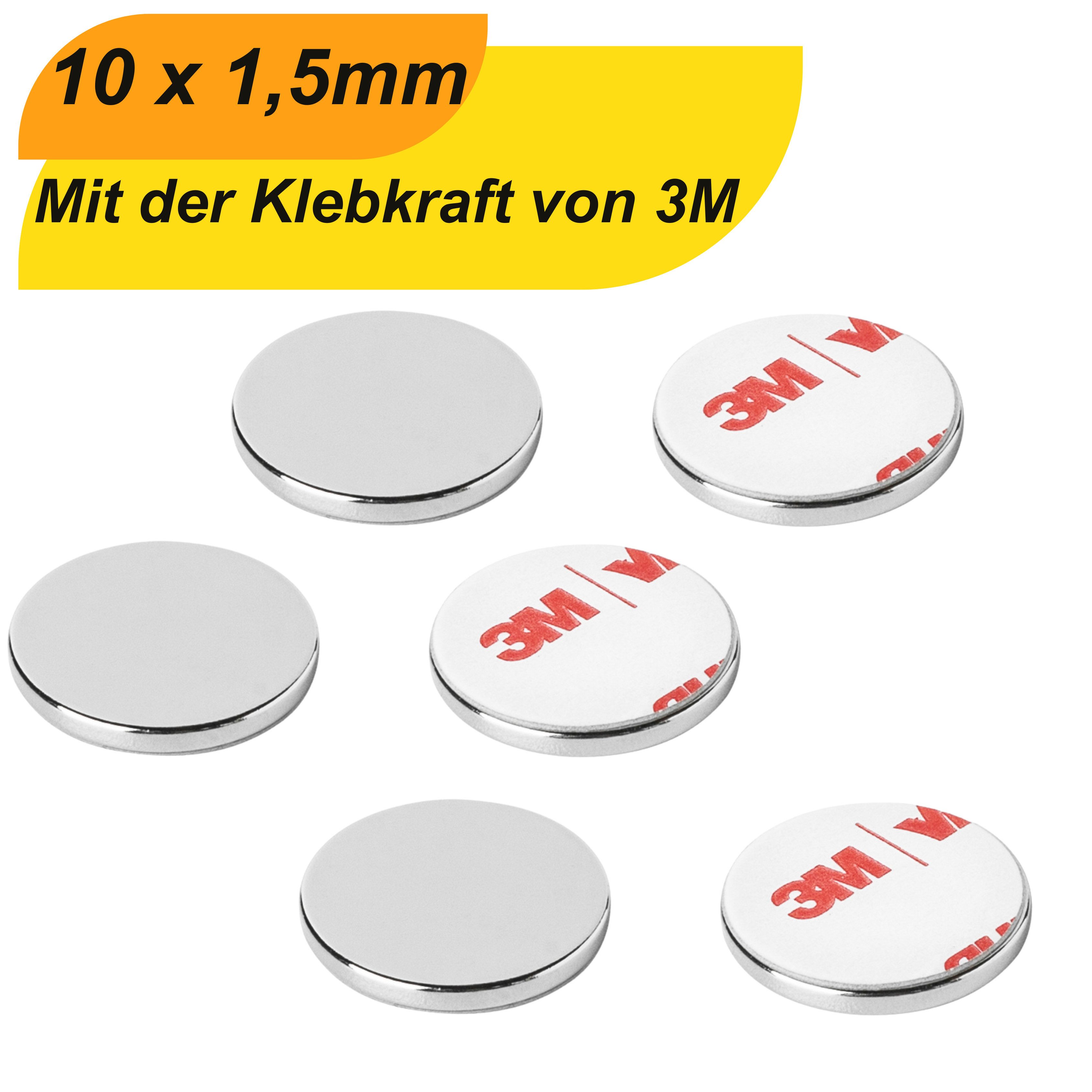MaajeeKuto Magnet 3M selbstklebend Scheibenmagnet Ø 10mm x 1,5mm Haftkraft 1 Kg (2-St)