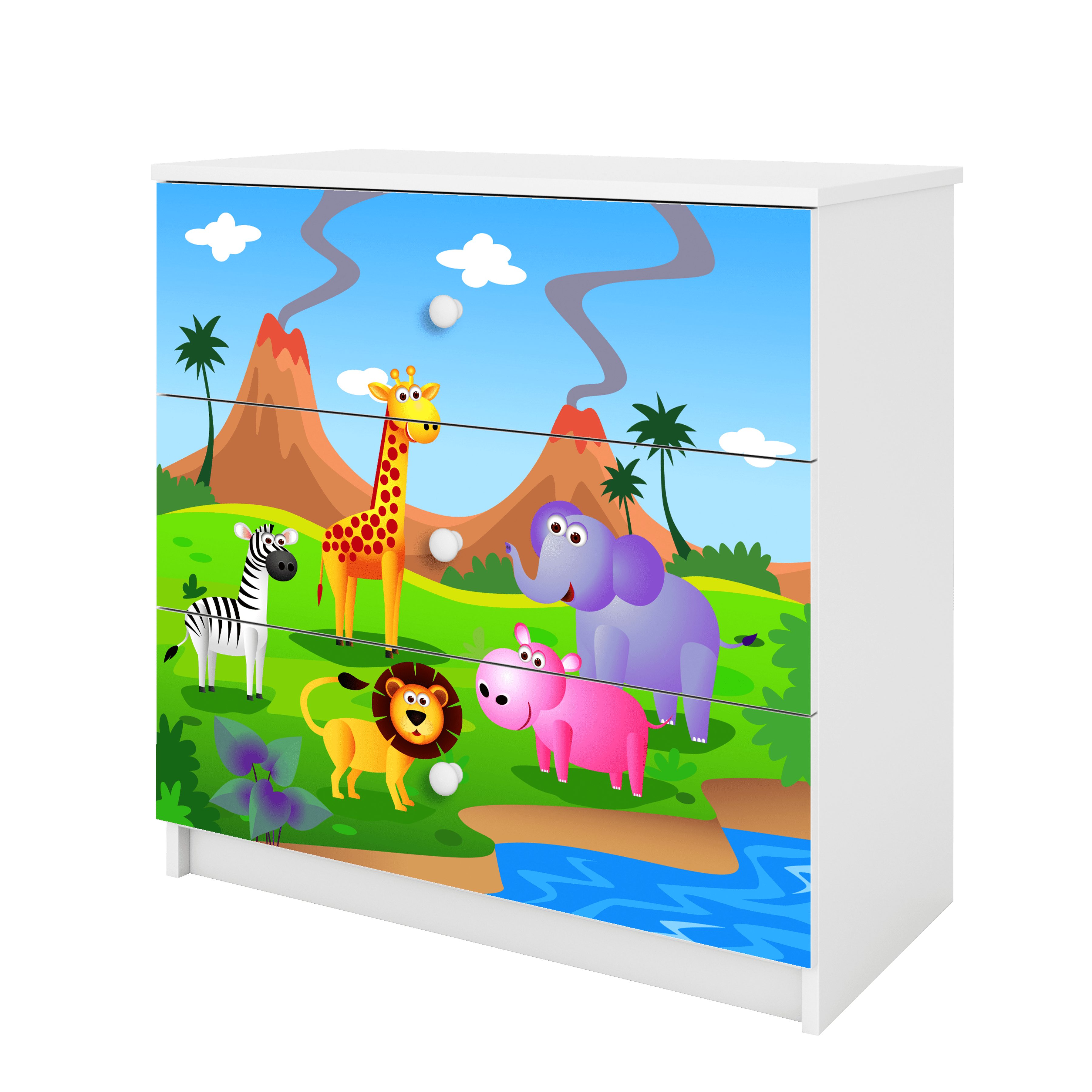 Raumhirsch Furniture Kinderregal Kinderkommode mit Tiermotiven, Spielzeugregal mit Schubladen - Kinderzimmermöbel, stabile Konstruktion, kindgerecht, verschiedene Farben & Designs