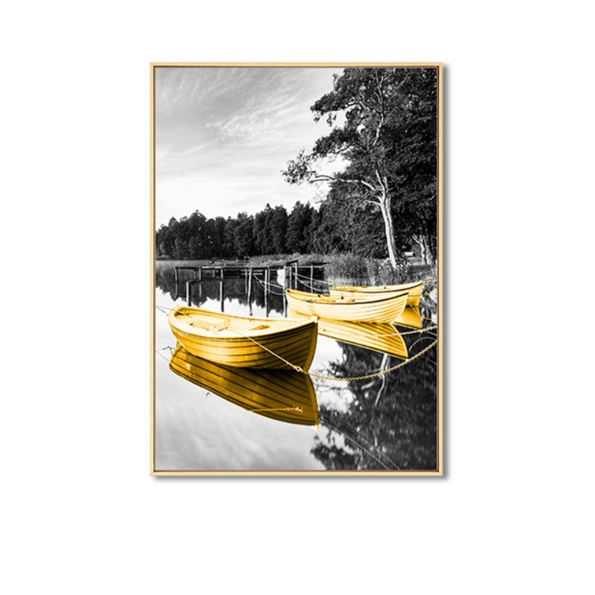 TPFLiving Kunstdruck (OHNE RAHMEN) Poster - Leinwand - Wandbild, Gelbe Boote auf grauem Hintergrund - Wanddeko Wohnzimmer - (7 verschiedene Größen zur Auswahl - Auch im günstigen 3-er Set), Farben: Gelb, Grau - Größe: 13x18cm