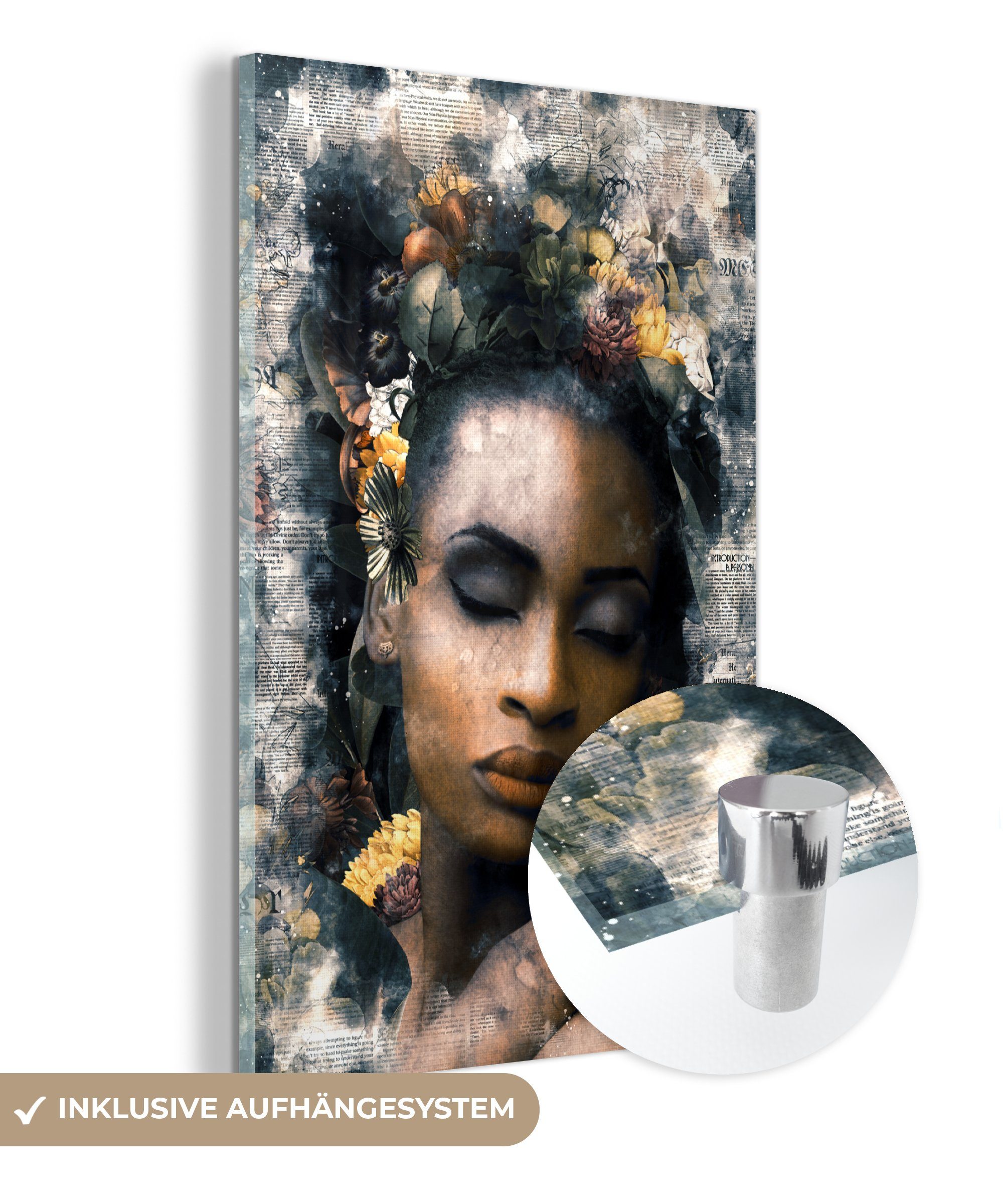 MuchoWow Acrylglasbild Frau - Rauch - Blumen, (1 St), Glasbilder - Bilder auf Glas Wandbild - Foto auf Glas - Wanddekoration | Bilder