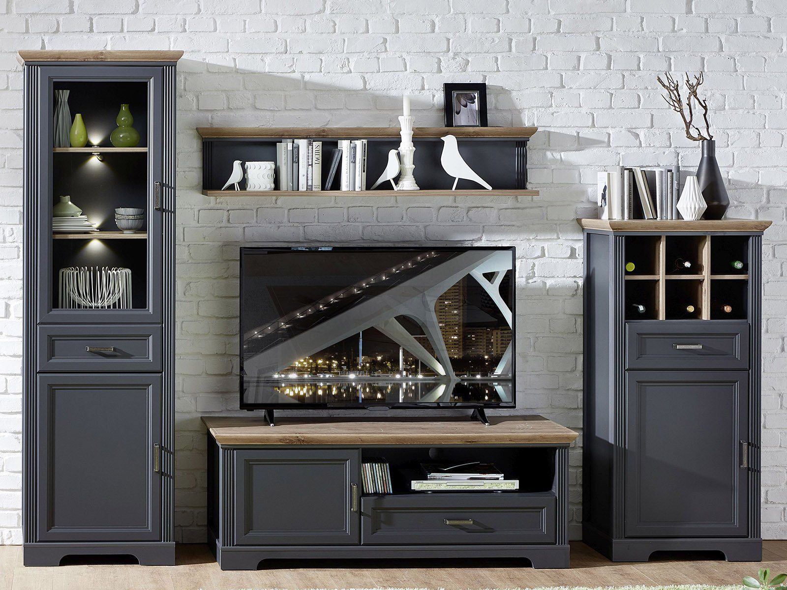 möbelando Wohnwand Jasmin, 299 x 204 x 51 cm (B/H/T)