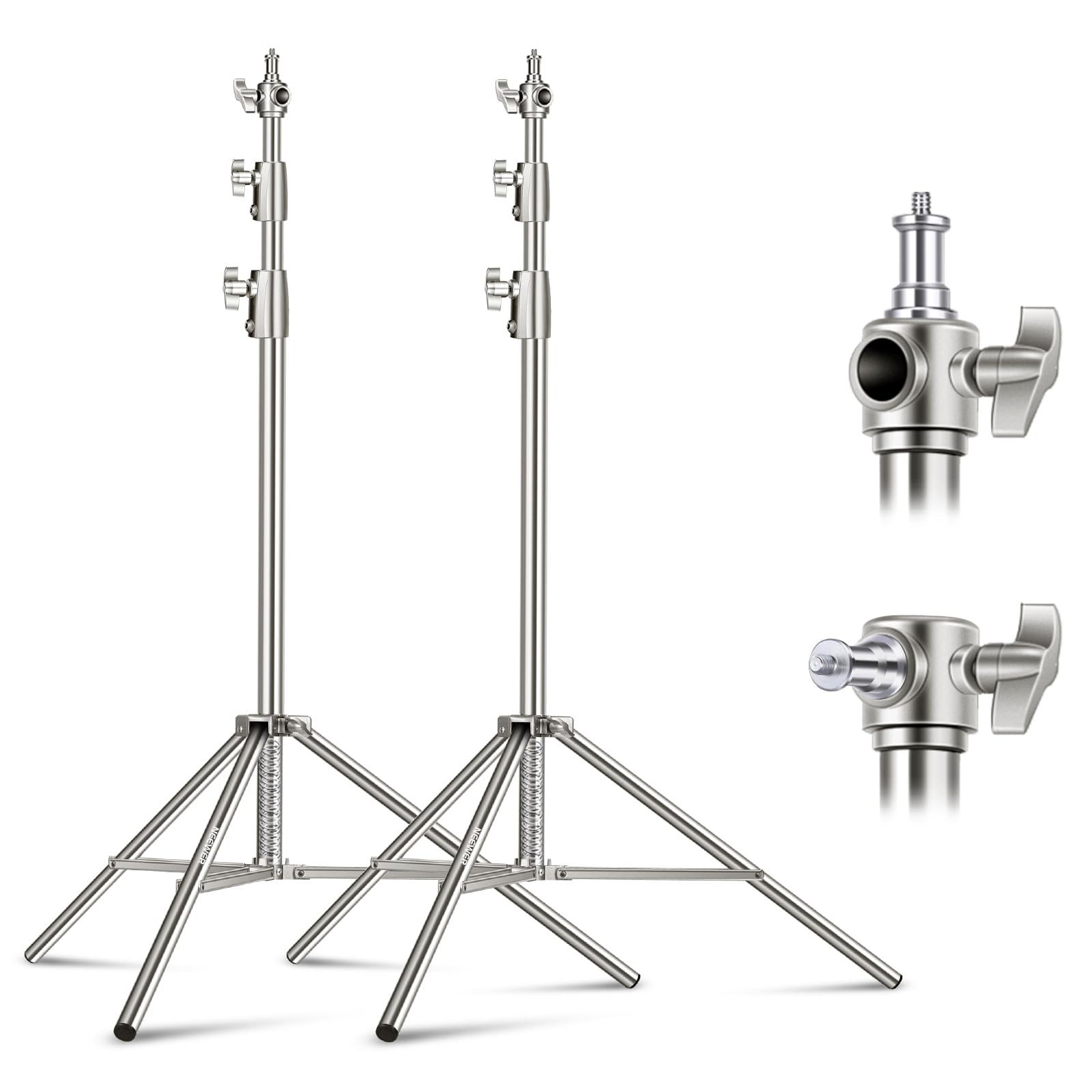 Neewer ST-280SS 2 Stück 280cm Edelstahl Lichtstativ, federgedämpftes Lampenstativ (Heavy Duty Lichtständer, mit 1/4" bis 3/8" Adapter, für Softbox)