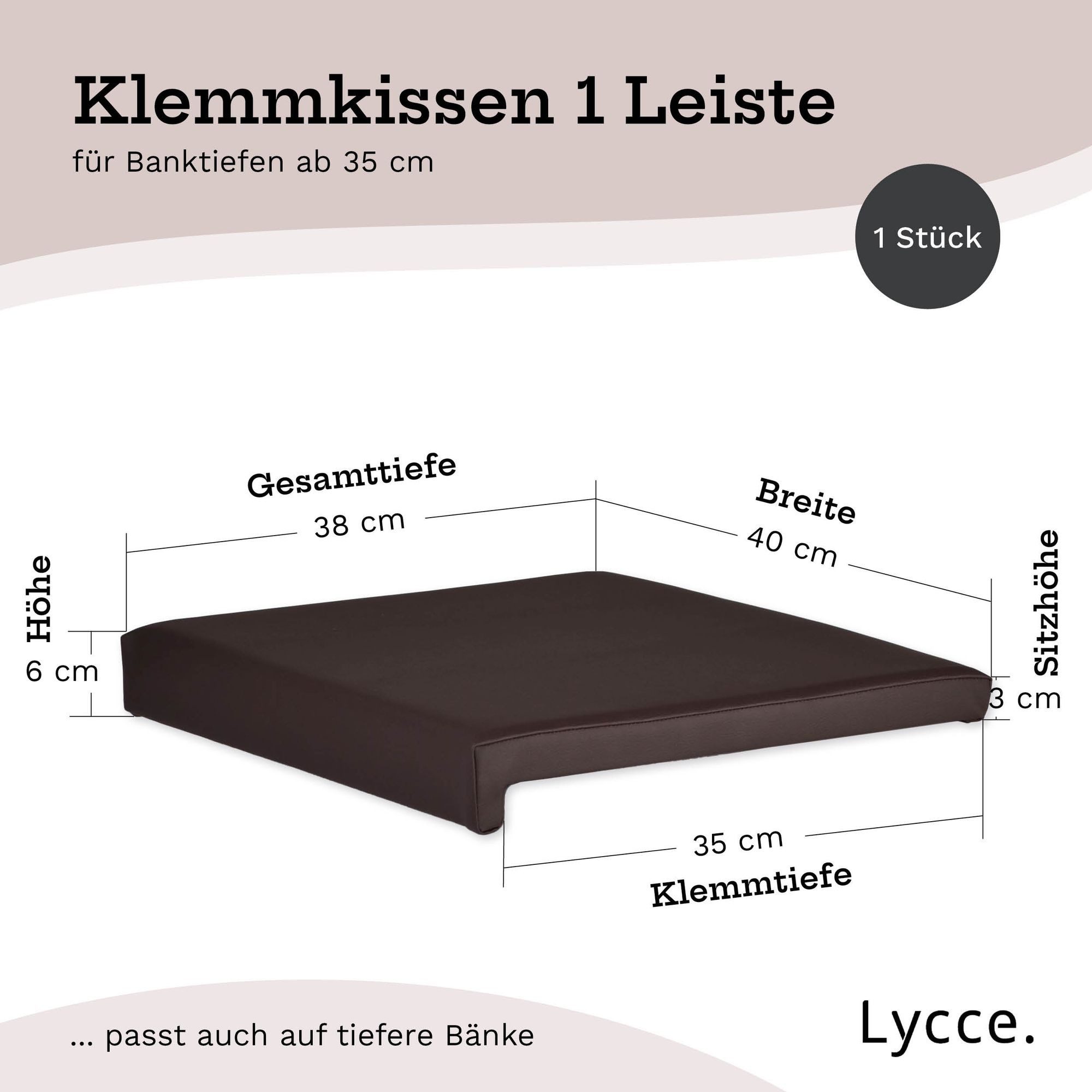 Lycce Bankauflage Klemmkissen, Sitzkissen 1 Leiste, 35cm Klemmtiefe, weich gepolstert, (1 St), verrutscht nicht, hochwertiger Kunstlederbezug, verschiedene Farb – Bild 4 von 5
