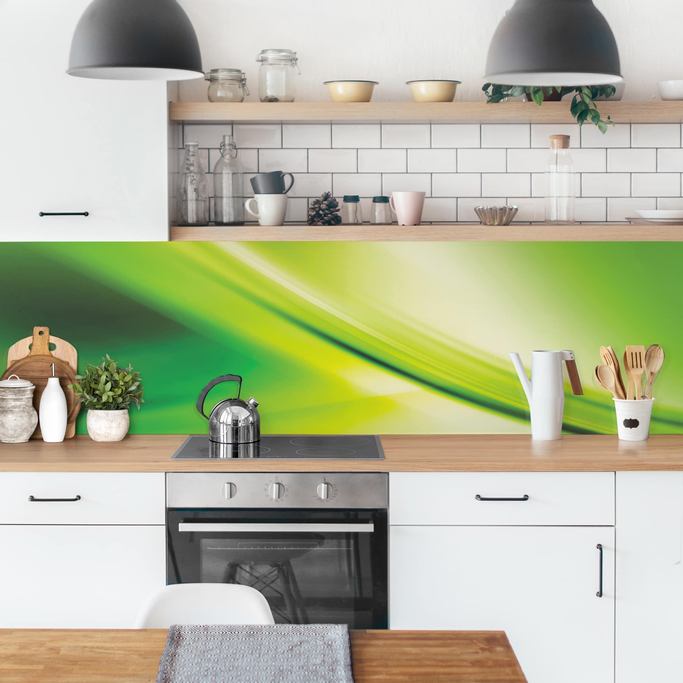 Bilderdepot24 Küchenrückwand selbstklebend grün mit Motiv Abstrakt, (1-tlg., Nischenrückwand - für Fliesenspiegel ohne Bohren - glänzend), Nischenrückwand fugenlos Wandpaneel Küche Herd
