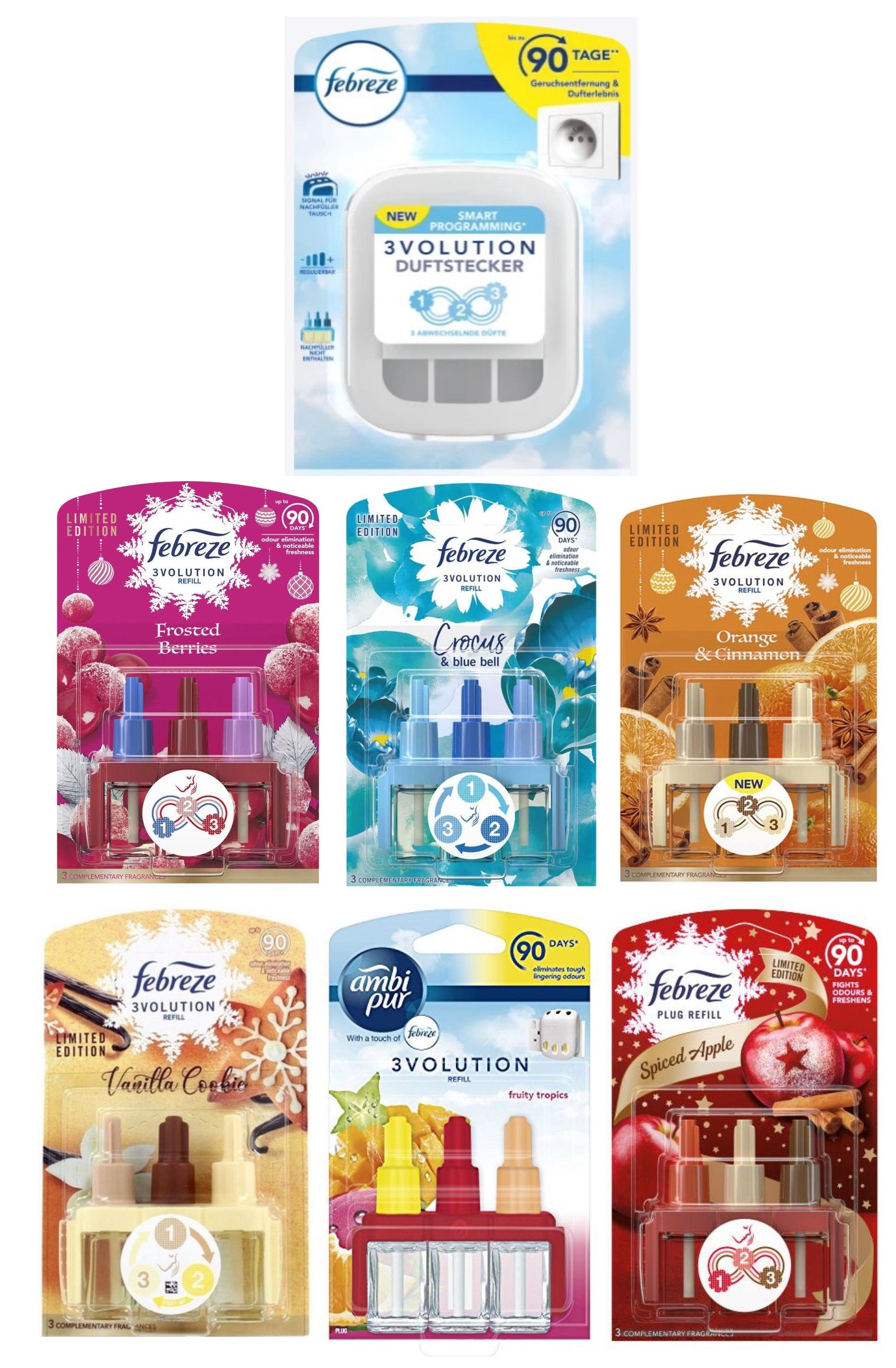 Febreze Duftöl 3Volution Duftölflakon Duftstecker 6 Durftnoten + Duftstecker Mix (6-St)