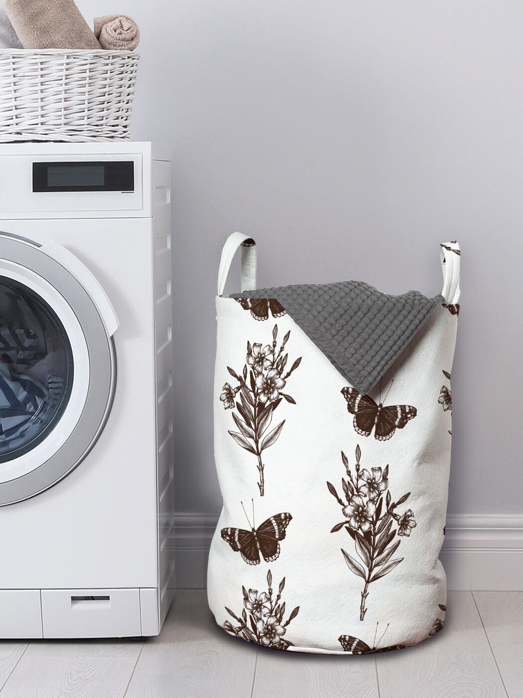 Flüchtiger Abakuhaus Waschsalons, Kordelzugverschluss Stil Wäschesäckchen Natur mit Schmetterlinge Wäschekorb Griffen für