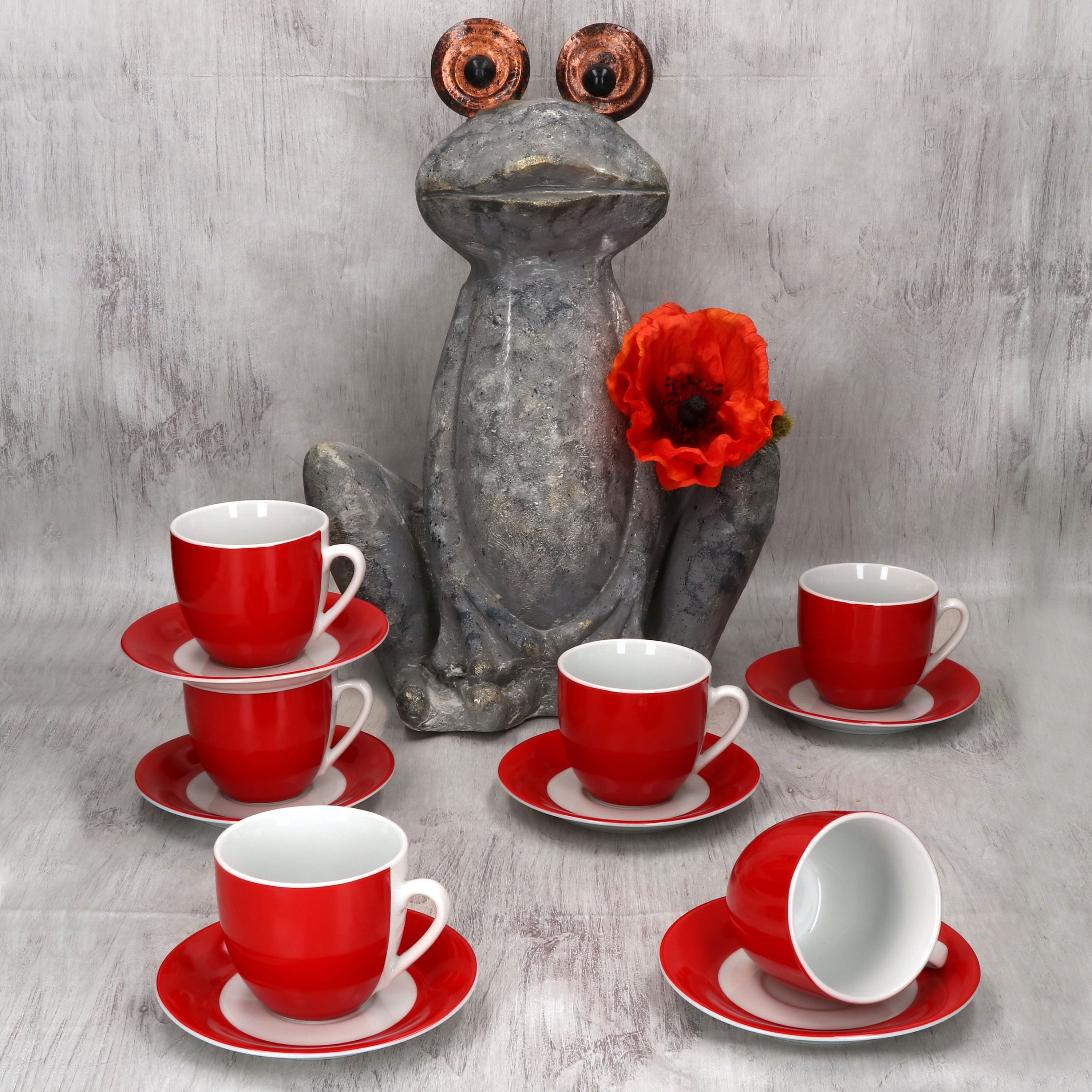 MamboCat Tasse 6er Set Variant Rot Kaffeetassen mit Untertassen für 6 Personen, Porzellan