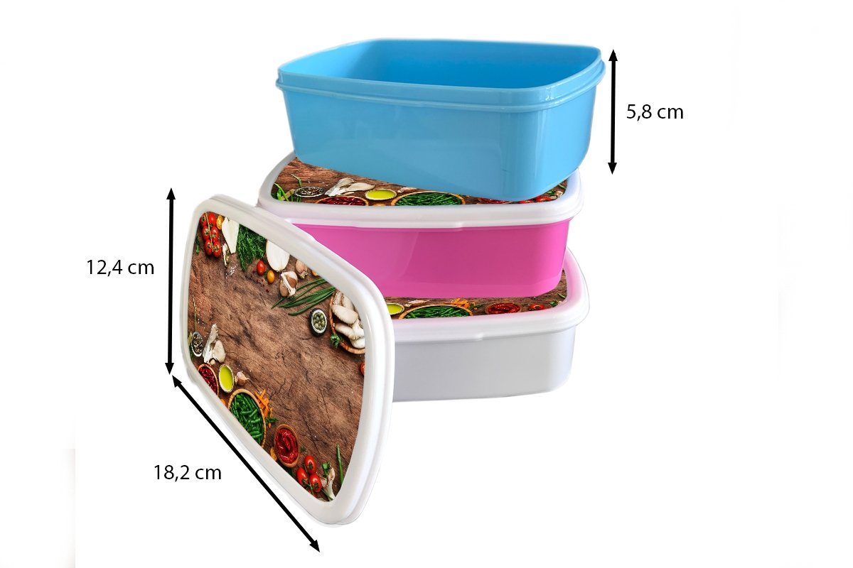 Kinder, Mädchen, - Brotdose Kunststoff MuchoWow Lunchbox Gemüse Snackbox, Erwachsene, - rosa Kräuter (2-tlg), Rustikal, für Kunststoff, Brotbox