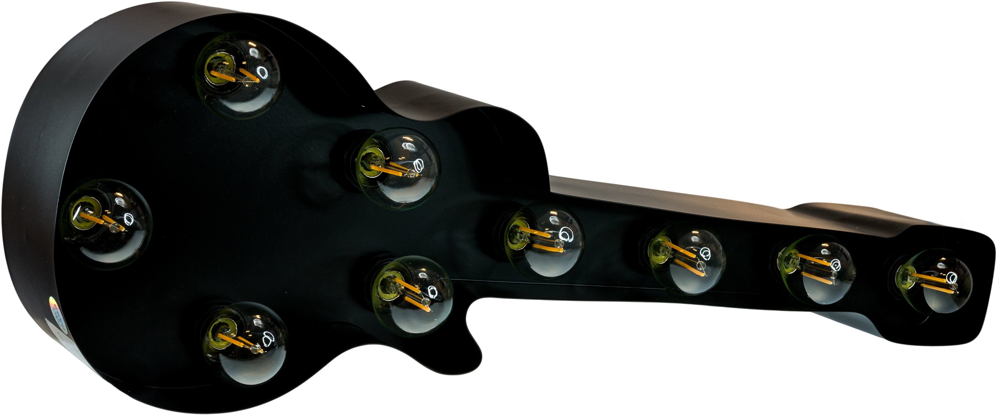 MARQUEE LIGHTS LED schwarz Old 61x38cm Guitar - ohne Tischlampe (exkl) Old Warmweiß, Wandlampe, Lichtquellen Guitar, 9 Leuchtmittel, Dekolicht E14