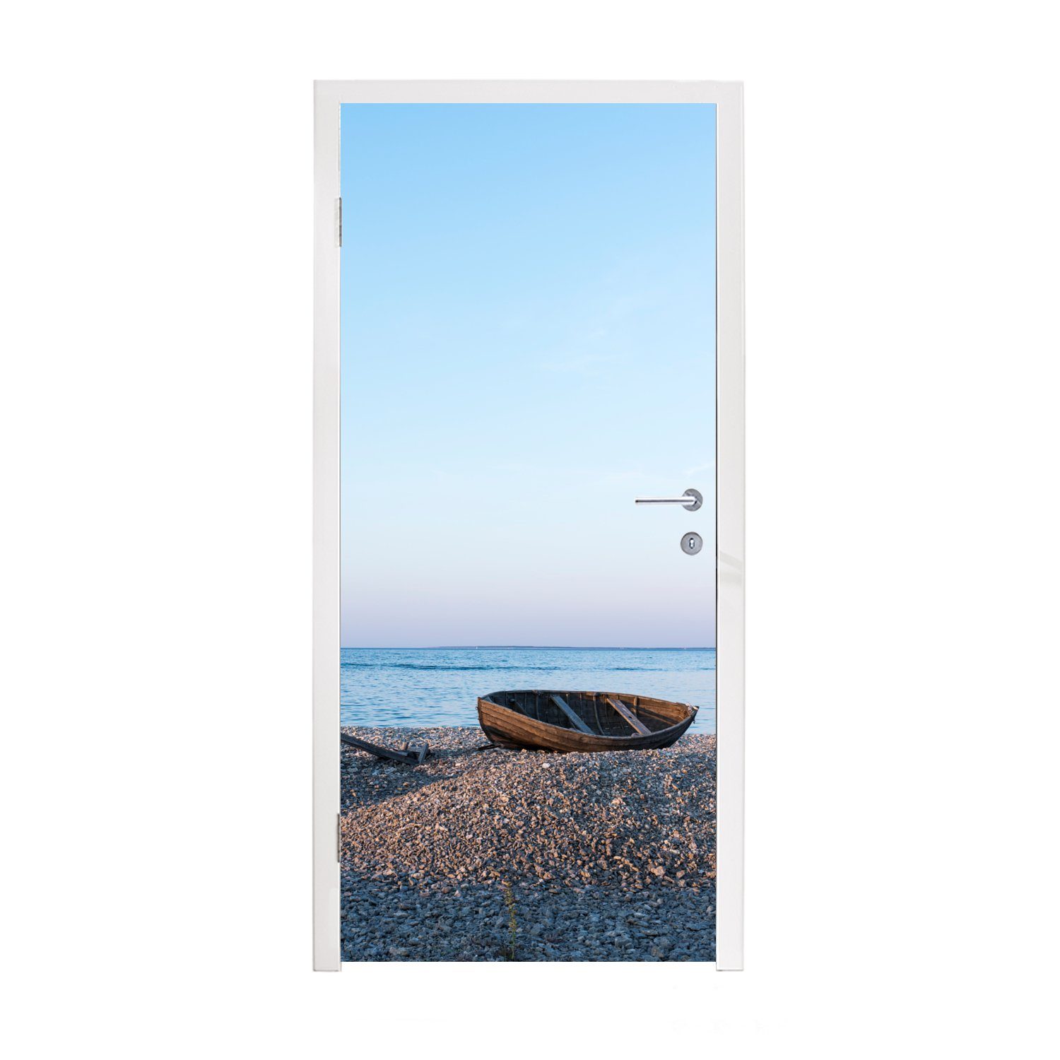 Türaufkleber, (1 MuchoWow Meer, - bedruckt, - St), Fototapete für 75x205 Boot Matt, Türtapete Strand Tür, cm