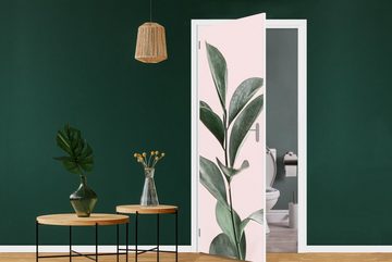 MuchoWow Türtapete Pflanzen - Grün - Natur - Rosa, Matt, bedruckt, (1 St), Fototapete für Tür, Türaufkleber, 75x205 cm