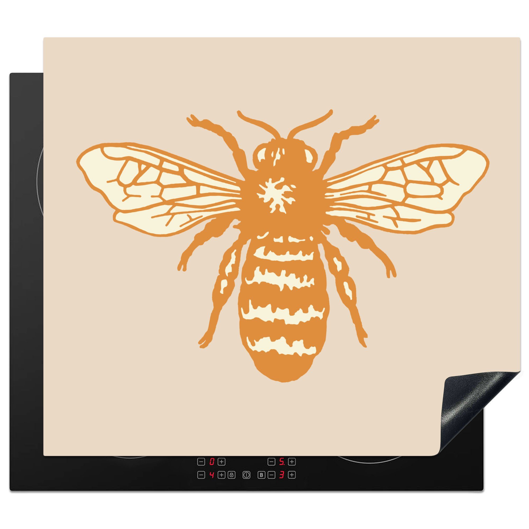 MuchoWow Herdblende-/Abdeckplatte Illustration einer Biene, Vinyl, (1 tlg), 60x52 cm, Mobile Arbeitsfläche nutzbar, Ceranfeldabdeckung
