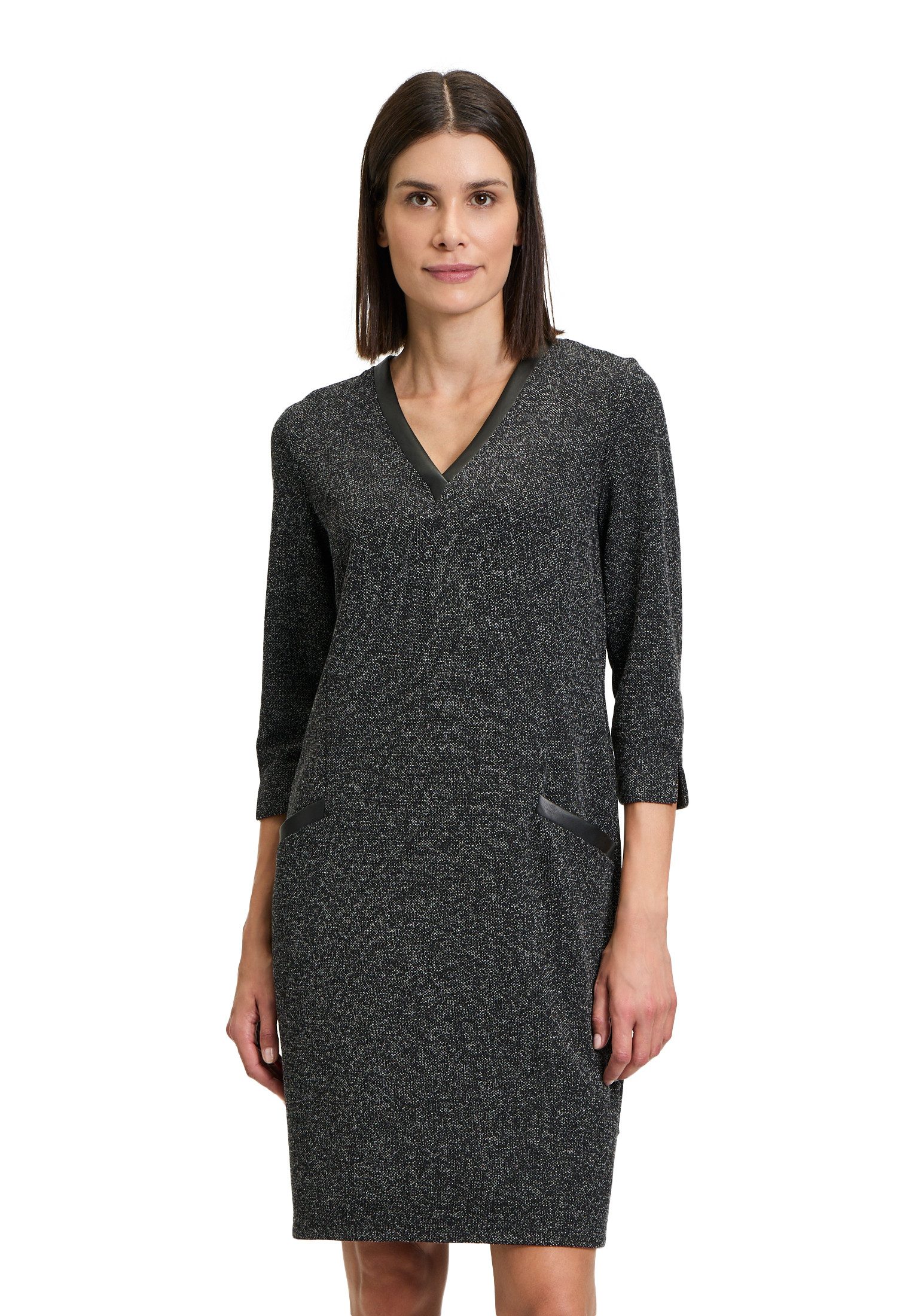 Vera Mont A-Linien-Kleid Damen Businesskleid mit V-Ausschnitt Materialmix