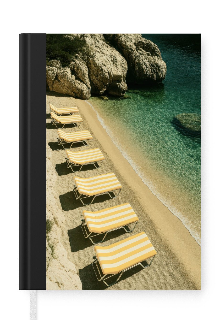 MuchoWow Notizbuch Strandbetten - Meer - Steine - Bucht, Notebook, Notizblock a5, Tagebuch, Journal Liniert