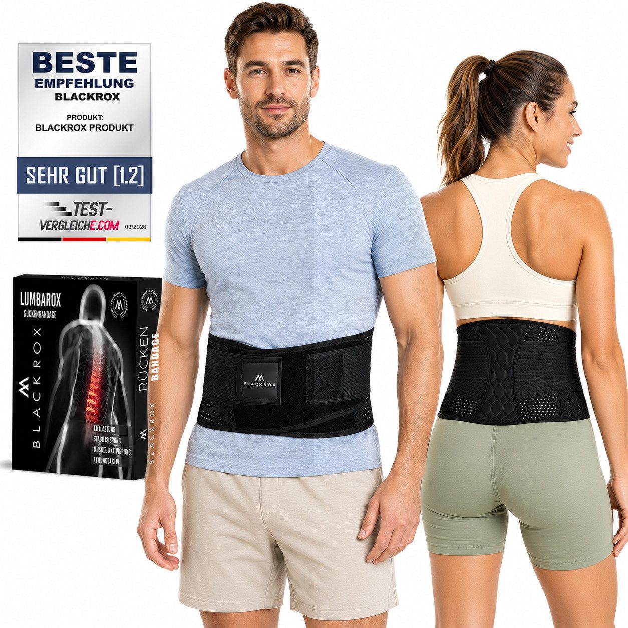 BLACKROX Rückenbandage [Vergleichssieger 2026] Gr. S-XL, LUMBAROX, Damen und Herren