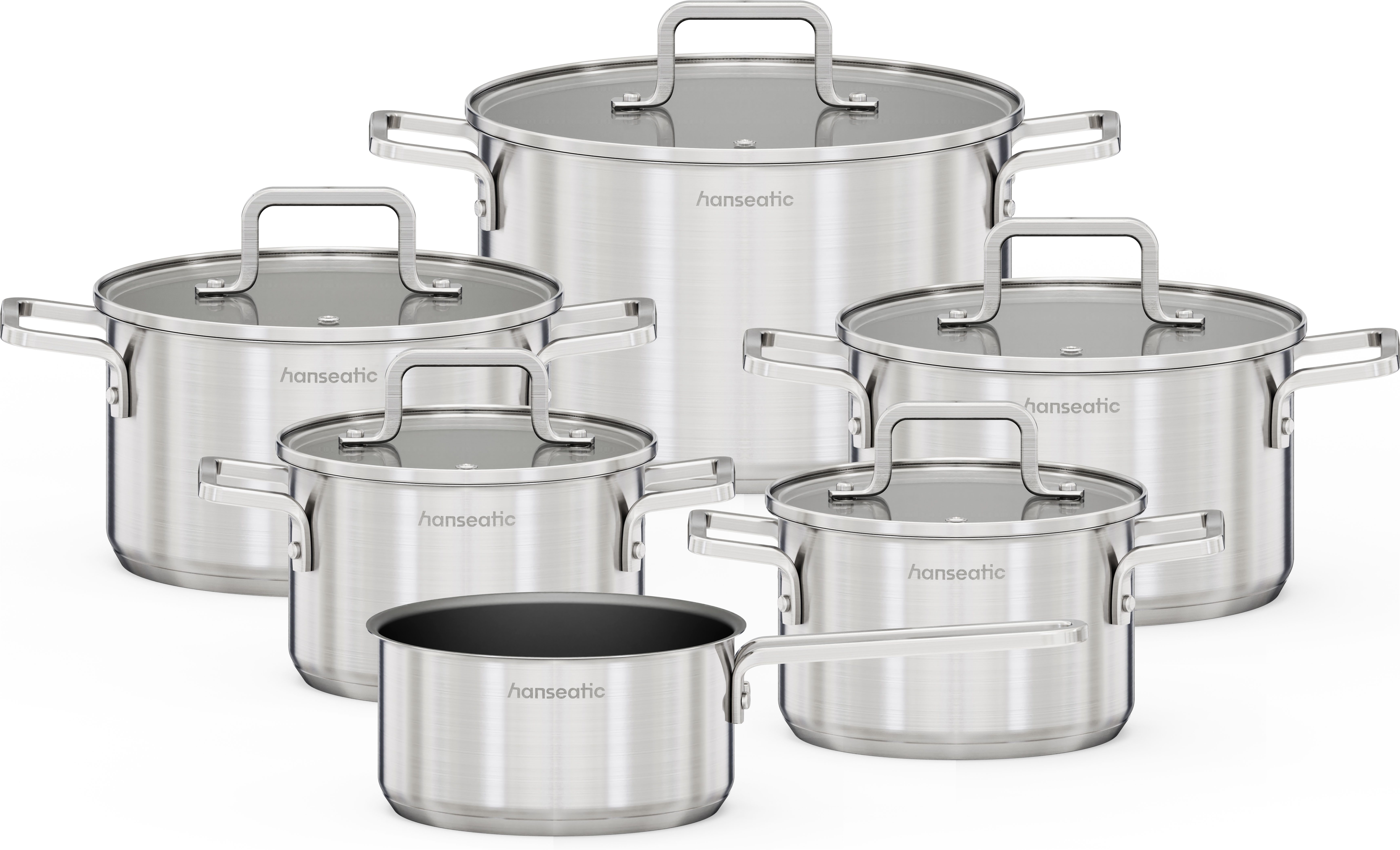 Hanseatic Topf-Set DAILY, mit Antihaftbeschichtung, Edelstahl 18/10 (Set, 11-tlg., Stielkasserolle 16 cm, Kochtopf 2x16/2x20/1x24 cm), für alle Herdarten, Induktion