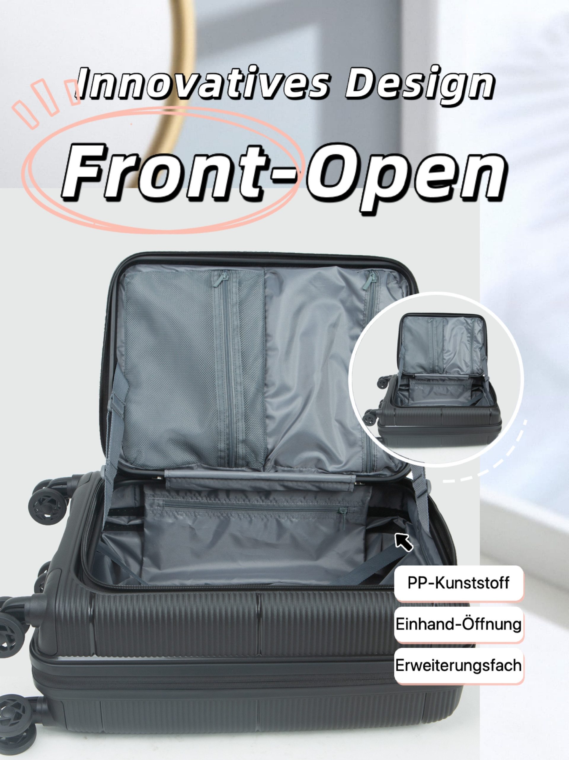 Super Solu Hartschalen-Trolley Erweiterbarer Hartschalenkoffer, Frontöffnun günstig online kaufen