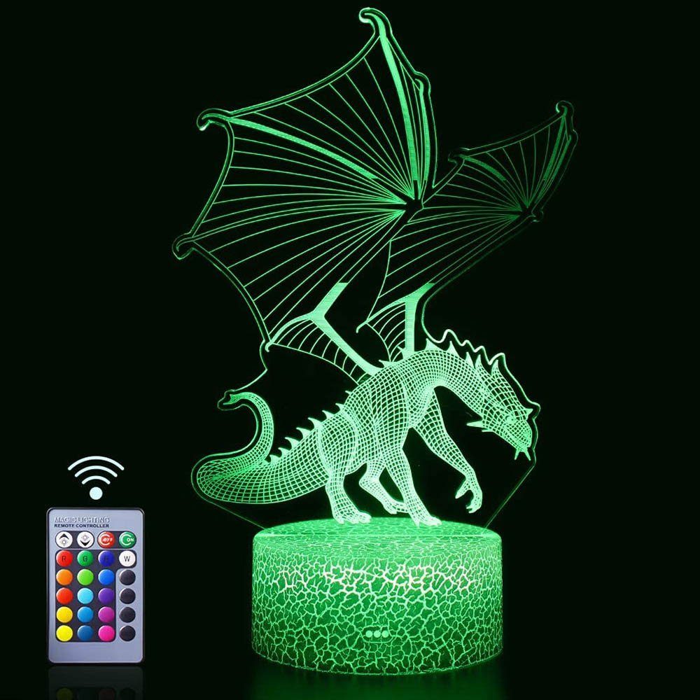 Rosnek LED Nachtlicht 3D Dinosaurier, 16 Farbe, für Kinder Weihnachten Geburtstag Geschenk, 16 wechselnde Farben, Fernbedienung und Touch Control, Tisch Schreibtischlampe