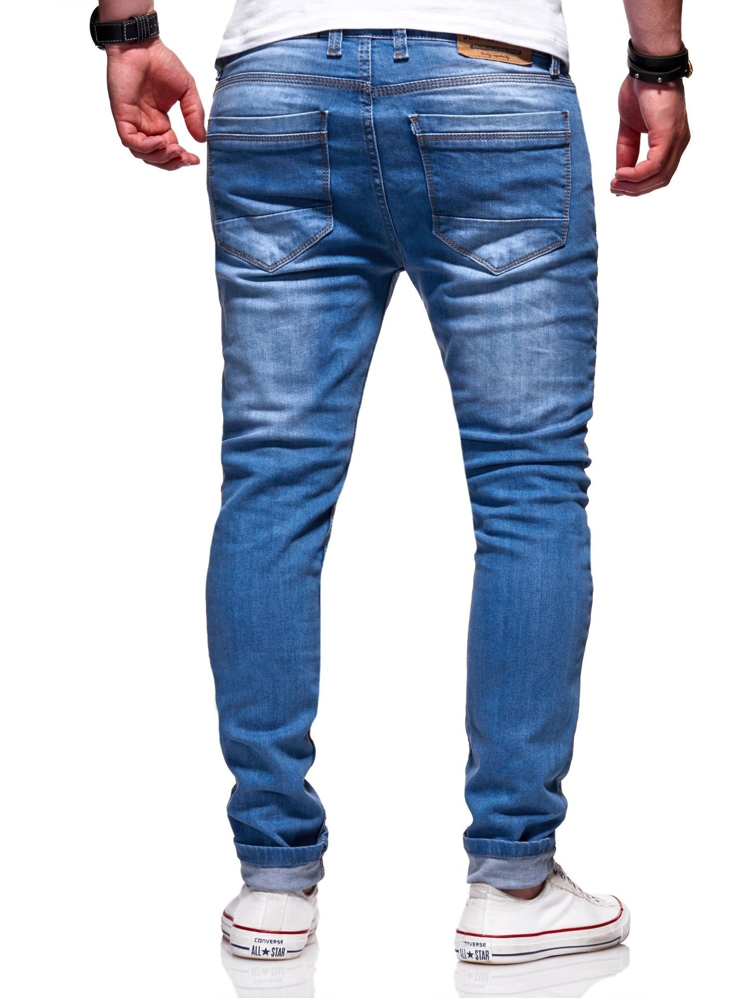 behype Slim-fit-Jeans mit trendigen blau J-5118 Destroyed-Elementen