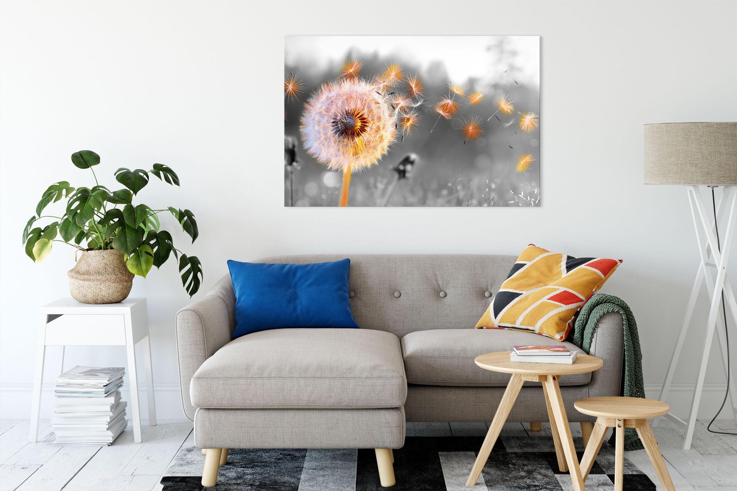 Pixxprint Leinwandbild Nahaufnahme Pusteblume Sonnenuntergang B&W günstig online kaufen