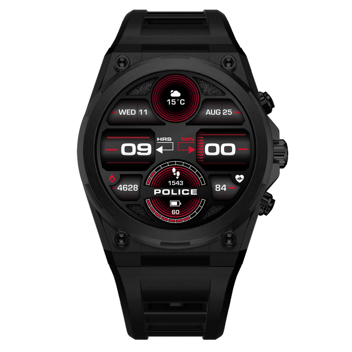 Police Herren-My.Avatar 2.0 Schwarz/Rot Fitnessuhr (3.6 cm/1.4 Zoll, Proprietär), 1-tlg.