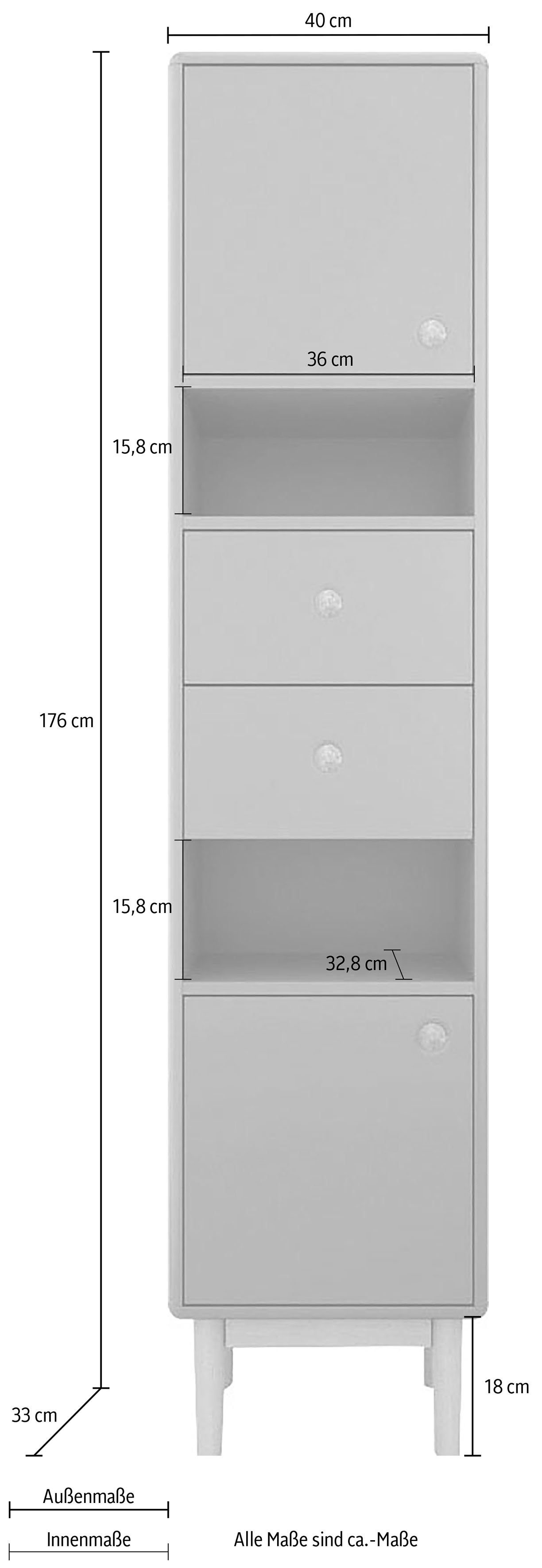 COLOR Türen TOM 2 HOME Schubladen, mit Hochschrank Breite 2 Push-to-Open,Füße & BATH Eiche, TAILOR anthracite cm mit 40