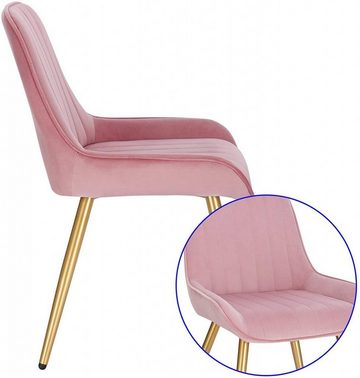 EUGAD Esszimmerstuhl (4 St), Stühle Retro Wohnzimmerstuhl Küchenstuhl, Sitzfläche aus Samt mit Metallbeine Rosa